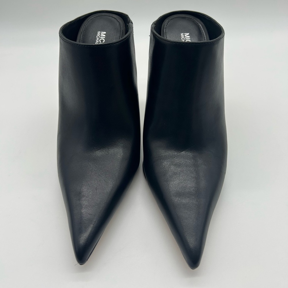Michael Kors Halle Mule Pump Leather Black Pointed Toe Heels Size 7.5M NIB - Picture 6 of 14